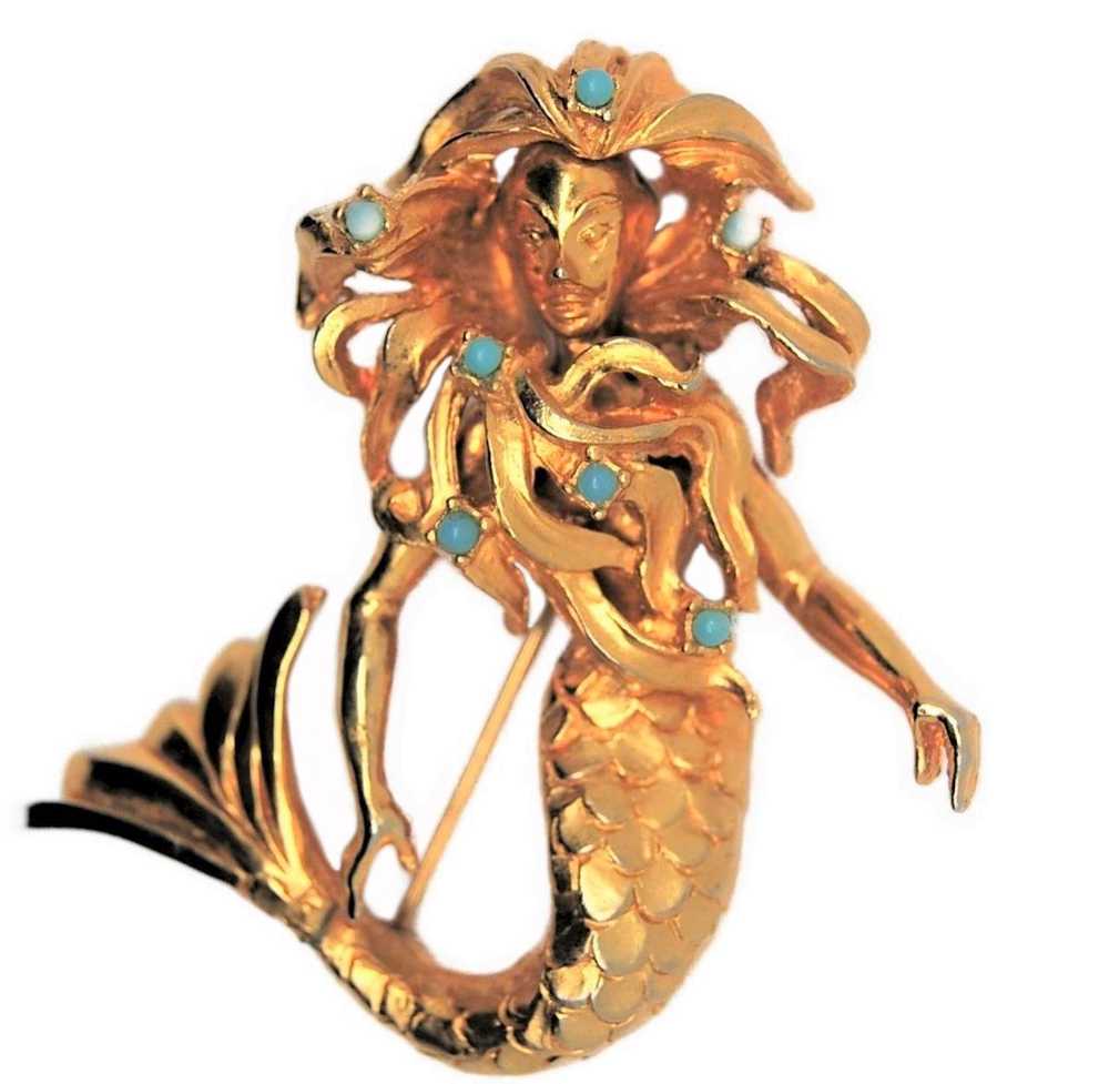 DeNicola Vintage Gold Plated Mermaid Vintage Figu… - image 1