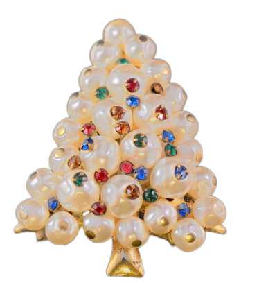 Christmas Tree Lustrous Pearl Rhinestone Figural B