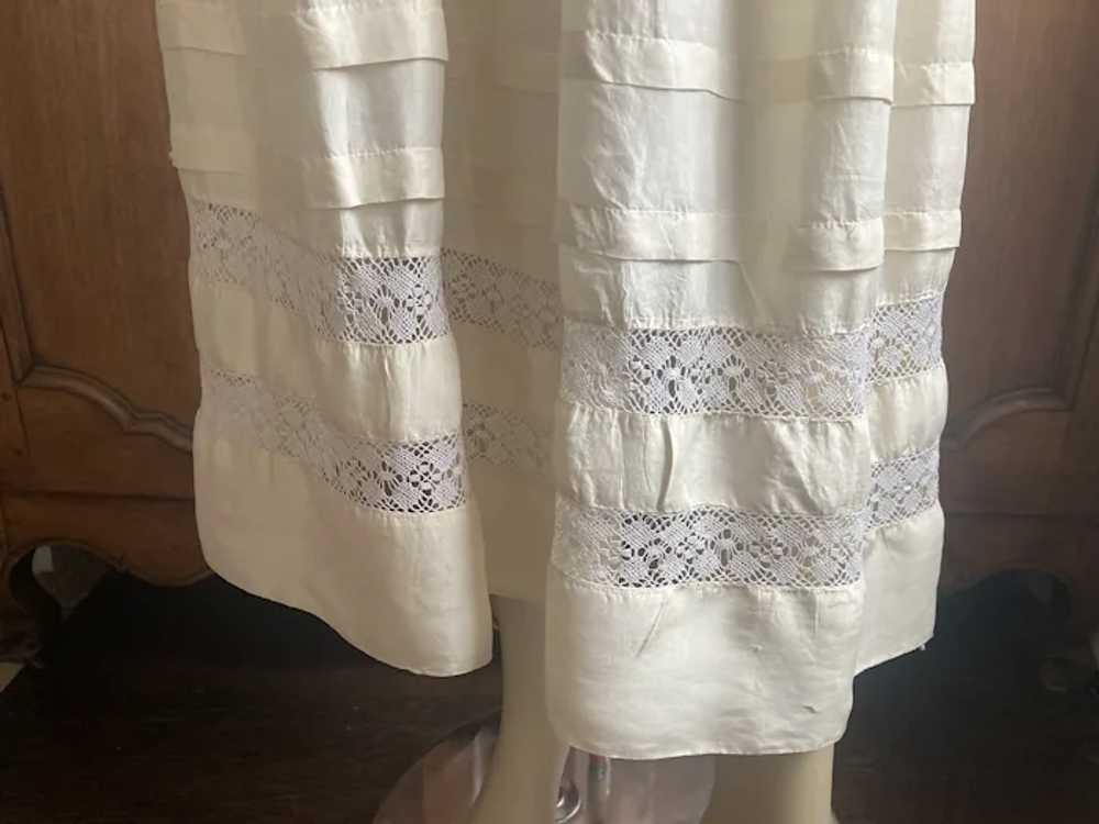 Antique Cream Silk Skirt With Ruching & White Cot… - image 3