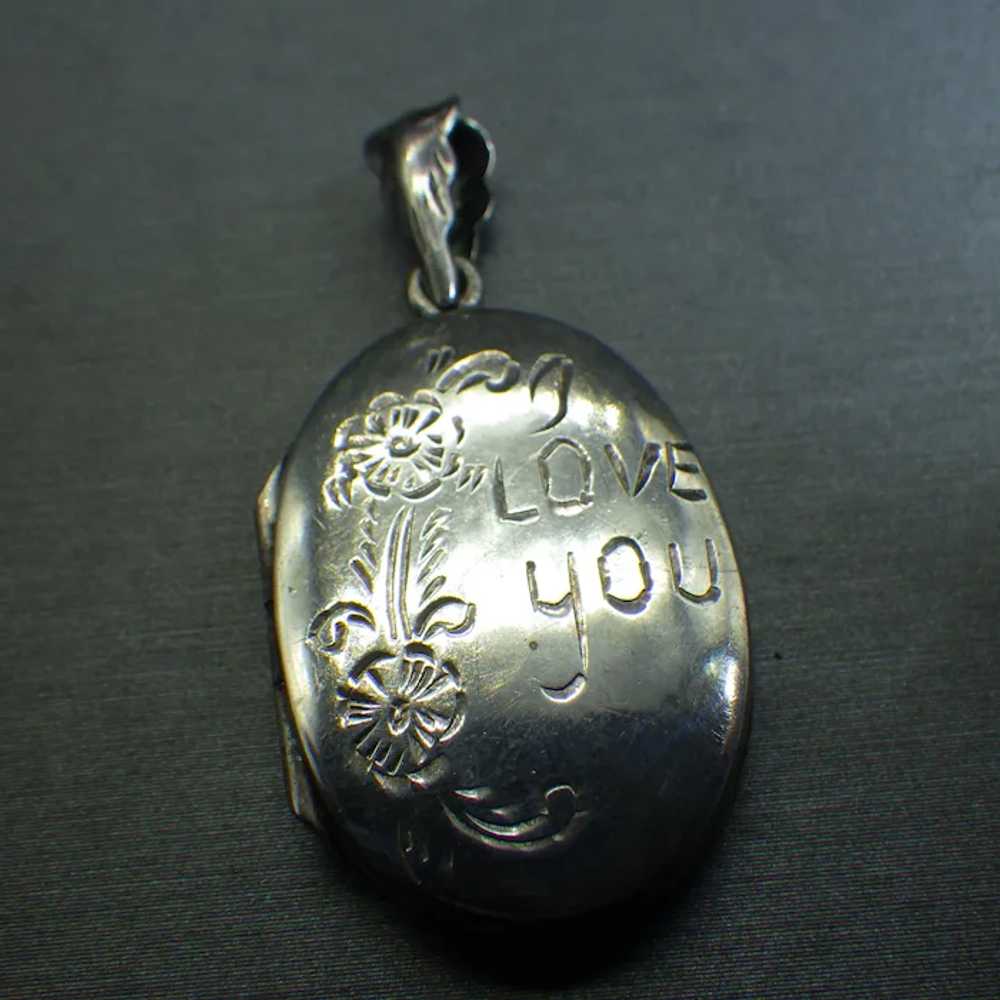 Vintage Sterling Silver I Love You Locket, Oval E… - image 3