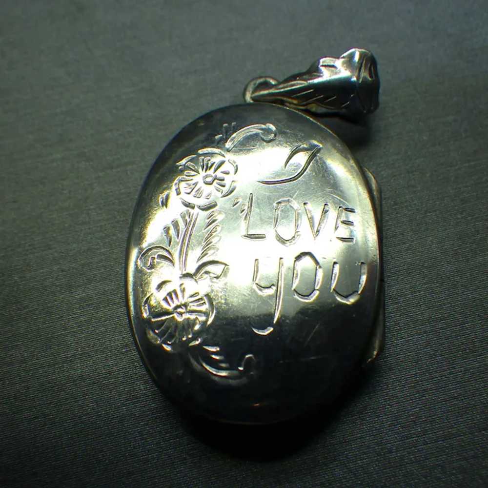 Vintage Sterling Silver I Love You Locket, Oval E… - image 4