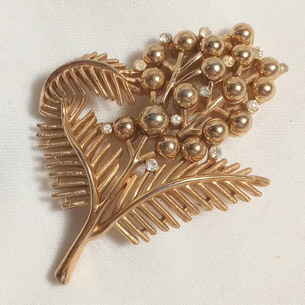 Trifari faux golden pearl rhinestone pin clip ear… - image 2