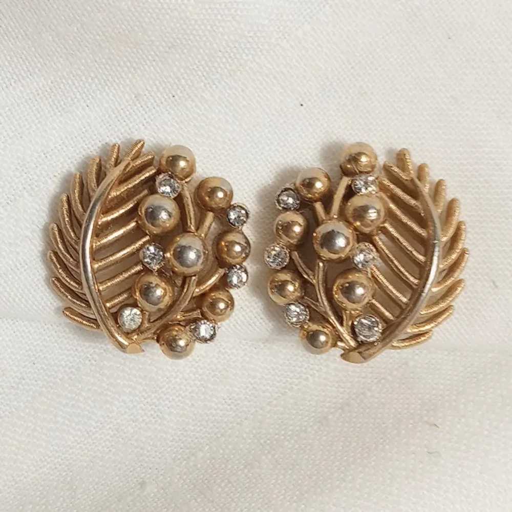 Trifari faux golden pearl rhinestone pin clip ear… - image 4
