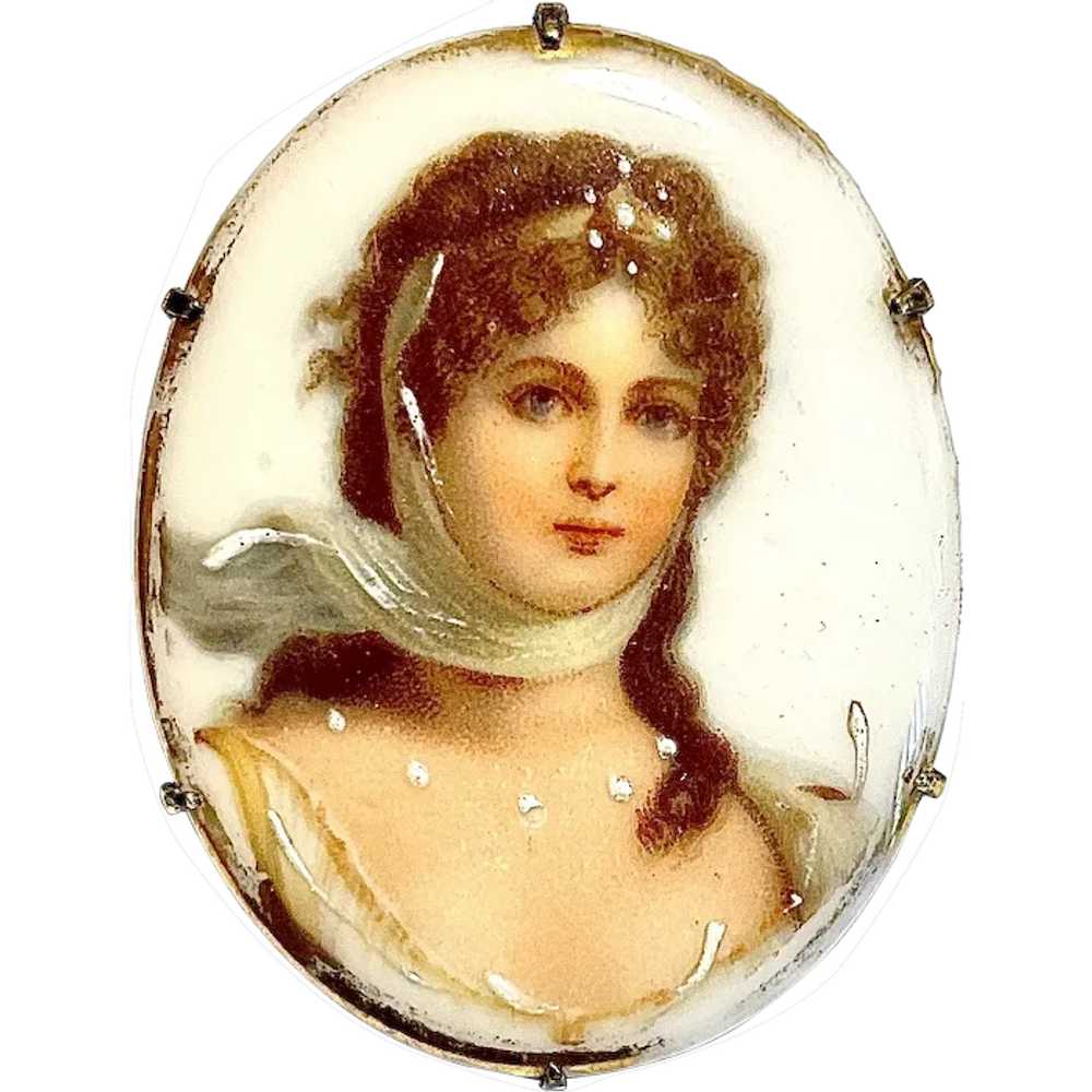 Queen Louise Of Prussia Hand Painted Brooch - image 1