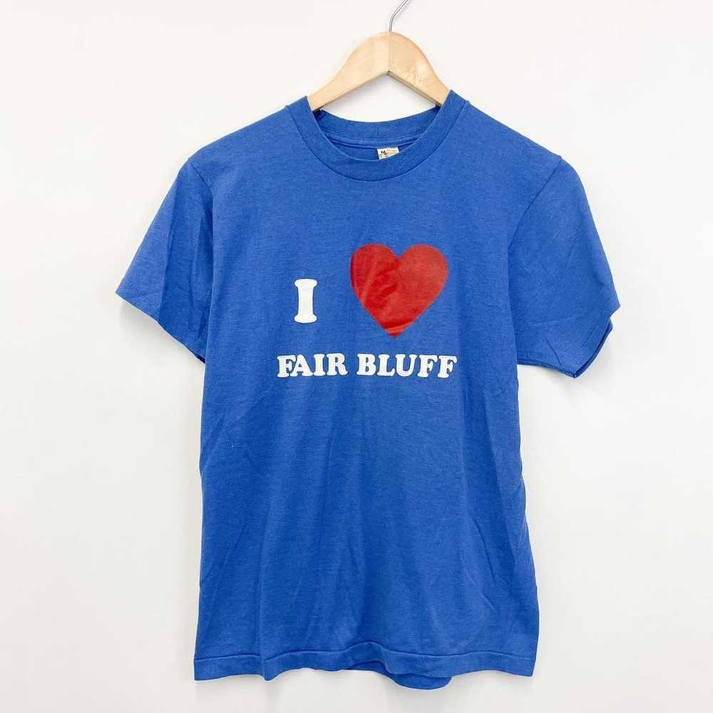 Vintage 80s I Love Fair Bluff Graphic T-shirt Blu… - image 1
