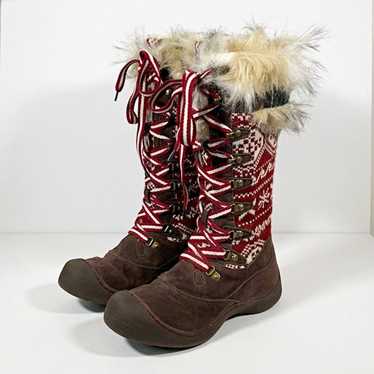 Muk Luks Mid Calf Fuzzy Boots Women's Size 7 Knit MukLuks Gwen Thinsulate  Tall