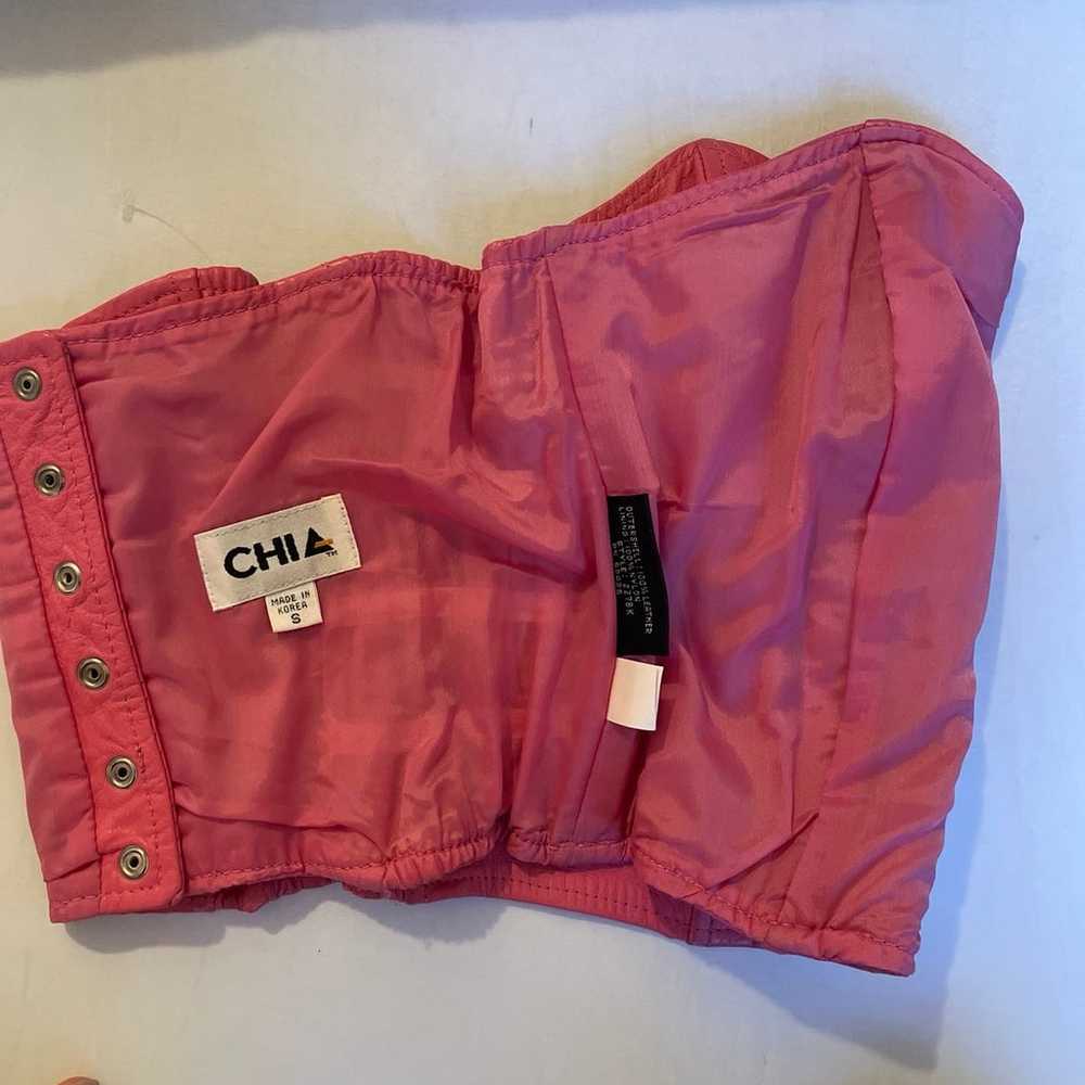 80s Vintage Chia Pink Leather Bustier Crop Top Sw… - image 2
