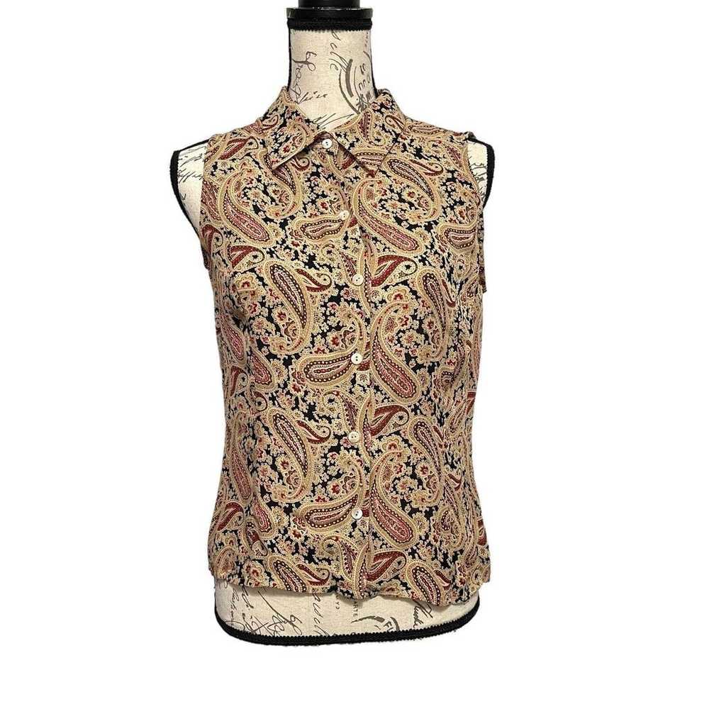 Vintage Ann Taylor 100% Silk Paisley Print Sleeve… - image 1