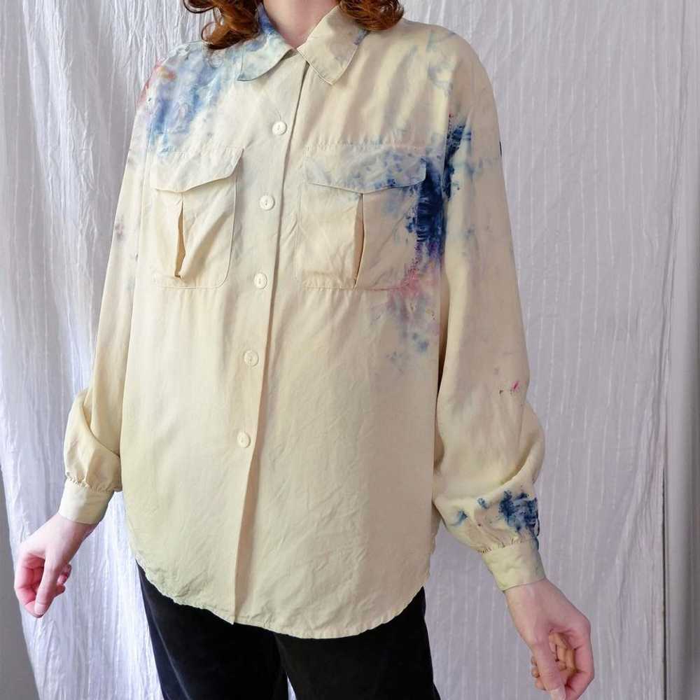 Liz Claiborne 80's hand dyed cream silk blouse… - image 1