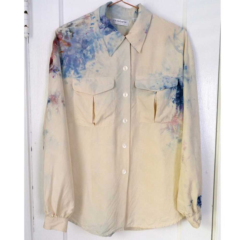 Liz Claiborne 80's hand dyed cream silk blouse… - image 4