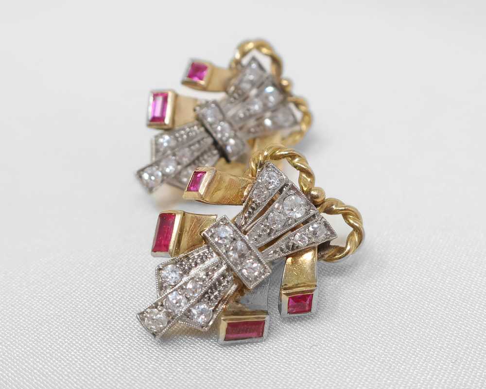 Retro Ruby and Diamond Earrings - image 1