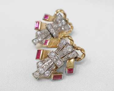 Retro Ruby and Diamond Earrings - image 1