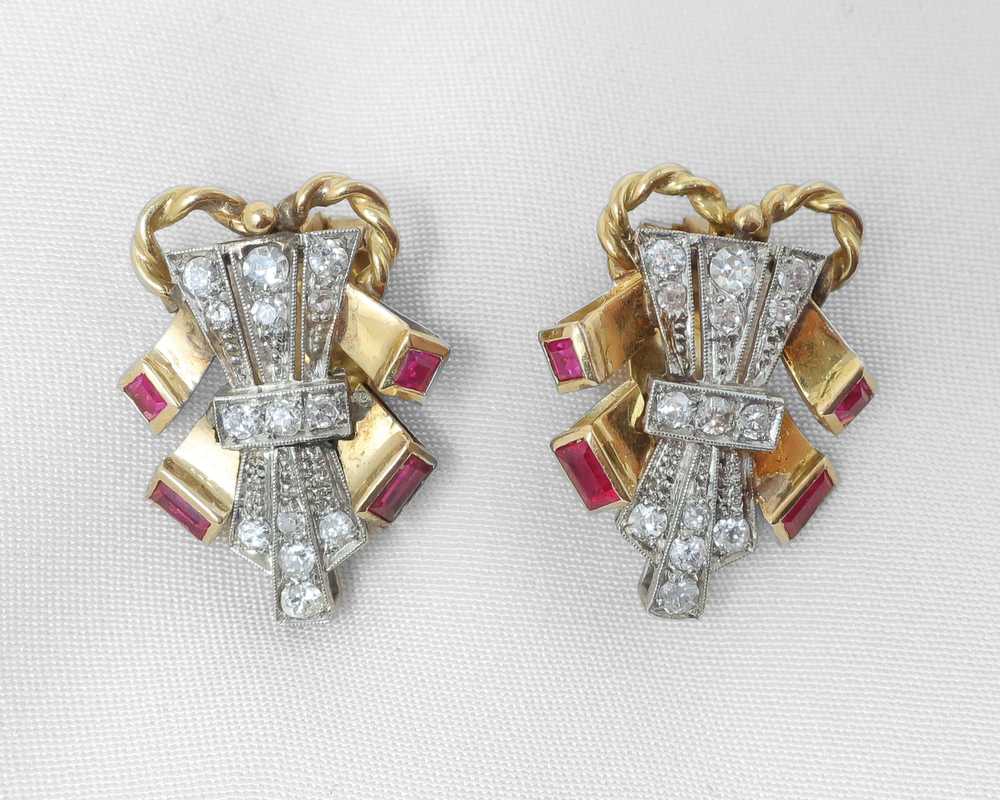 Retro Ruby and Diamond Earrings - image 2