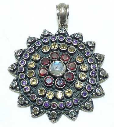 Jeweled Sterling Sunburst Pendant