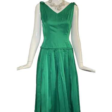 Emerald Green Vintage Satin Party Dress XS - image 1