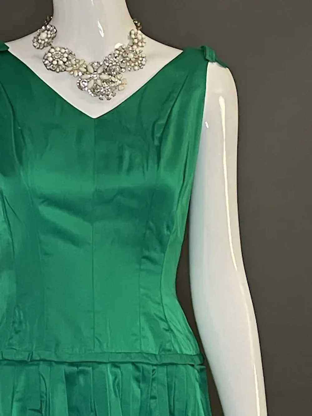 Emerald Green Vintage Satin Party Dress XS - image 3