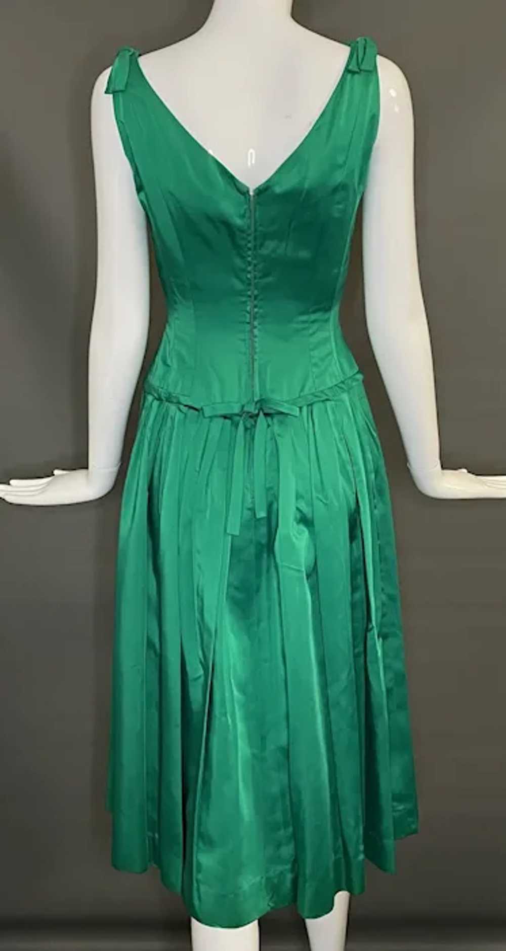 Emerald Green Vintage Satin Party Dress XS - image 4