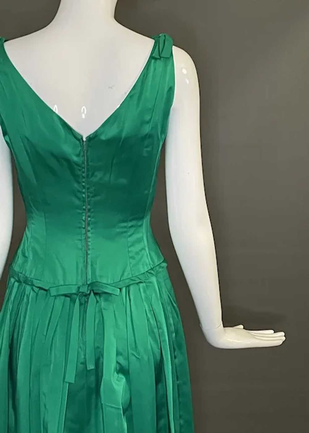 Emerald Green Vintage Satin Party Dress XS - image 6