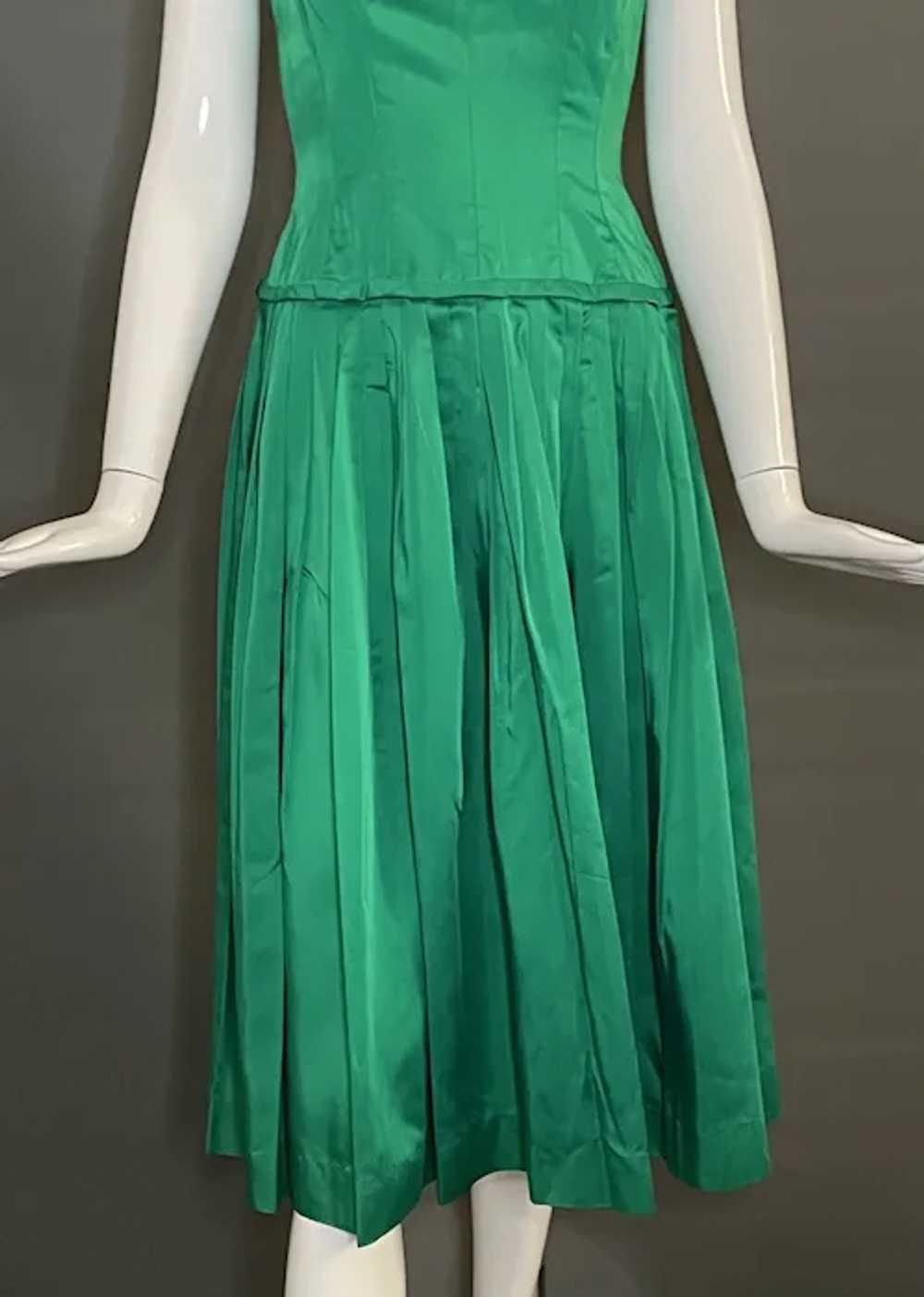 Emerald Green Vintage Satin Party Dress XS - image 7
