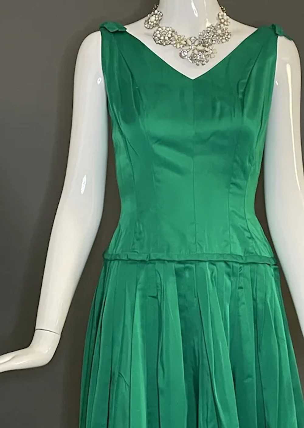 Emerald Green Vintage Satin Party Dress XS - image 8