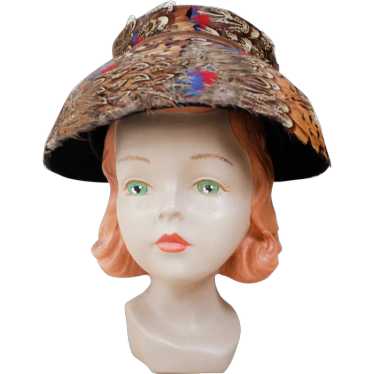 Pheasant Feathered Bucket or Flower Pot Style Hat - image 1