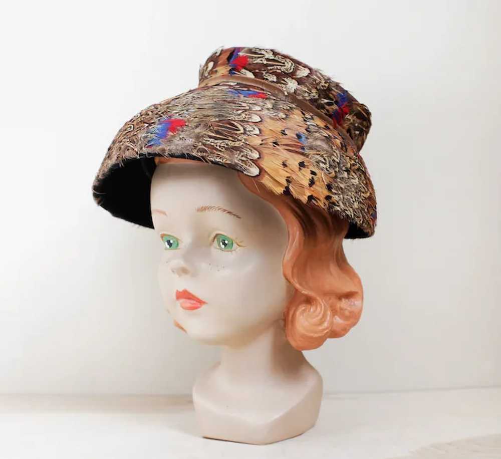Pheasant Feathered Bucket or Flower Pot Style Hat - image 2