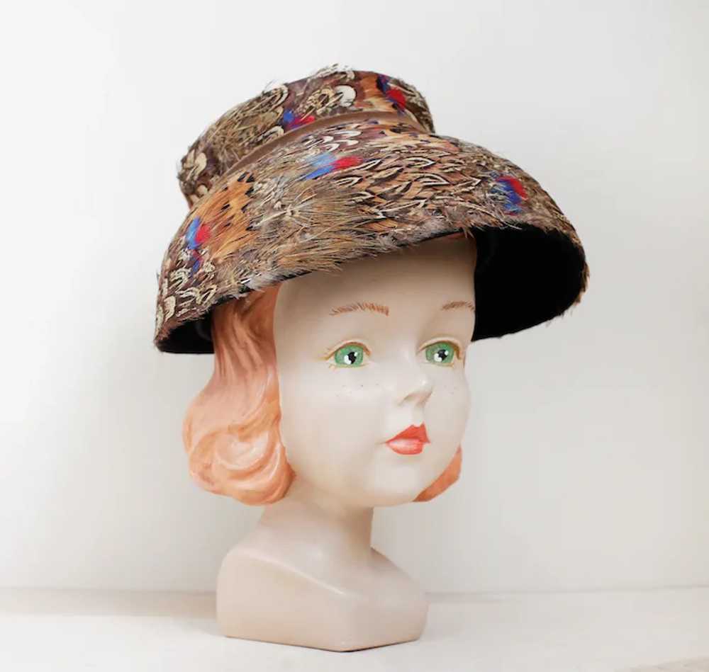 Pheasant Feathered Bucket or Flower Pot Style Hat - image 3