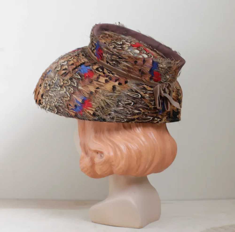 Pheasant Feathered Bucket or Flower Pot Style Hat - image 4