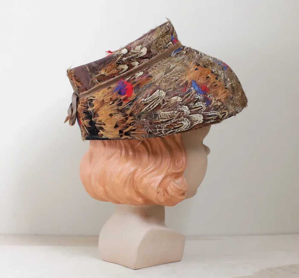 Pheasant Feathered Bucket or Flower Pot Style Hat - image 5