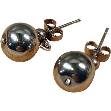 Round natural hematite stone studs earrings Metal… - image 1