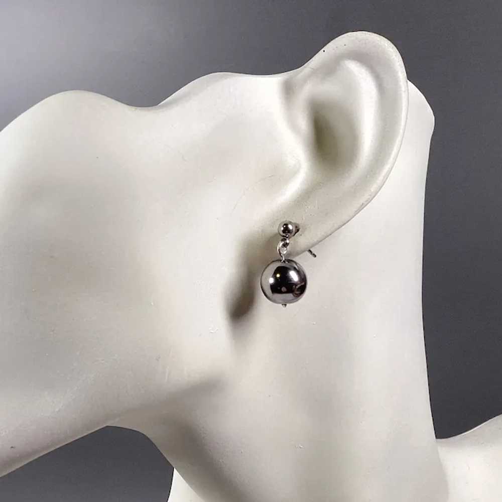Round natural hematite stone studs earrings Metal… - image 5