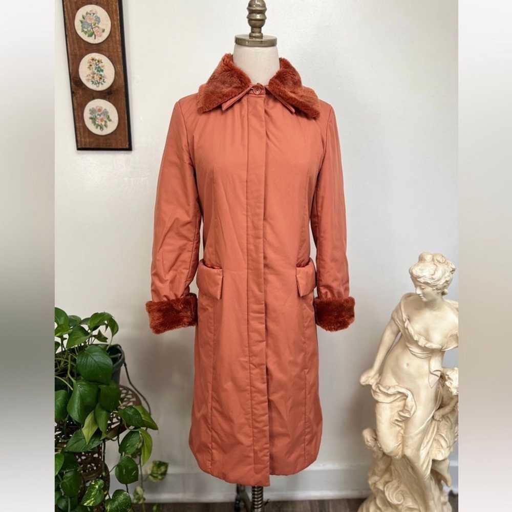 1960s Vintage Burnt Orange Long Mid Weight Coat W… - image 1