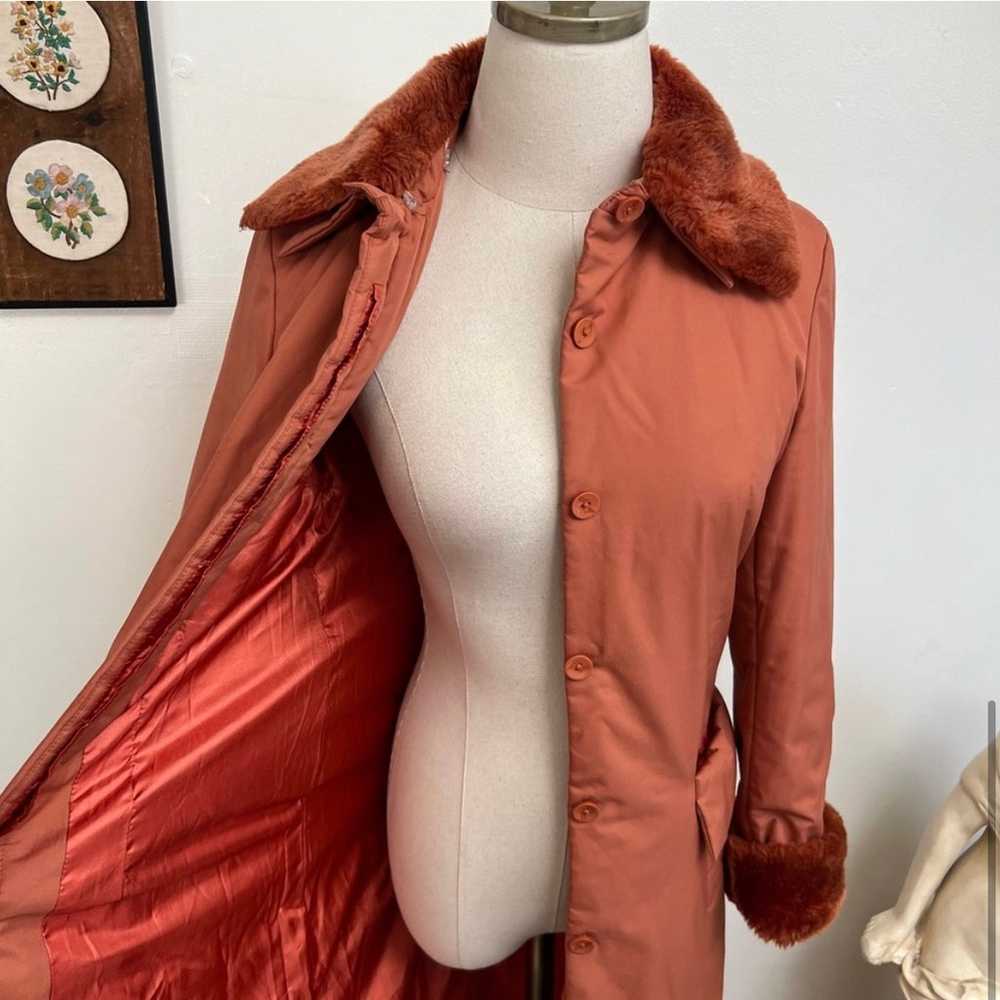 1960s Vintage Burnt Orange Long Mid Weight Coat W… - image 8