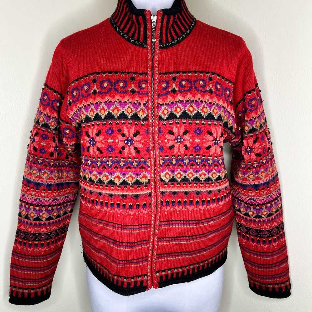 J. McLaughlin 100% Wool Sweater Jacket MEDIUM Vin… - image 1