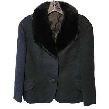 Jacqmar Fabric 1940’s Wool Black with Fur Collar … - image 1