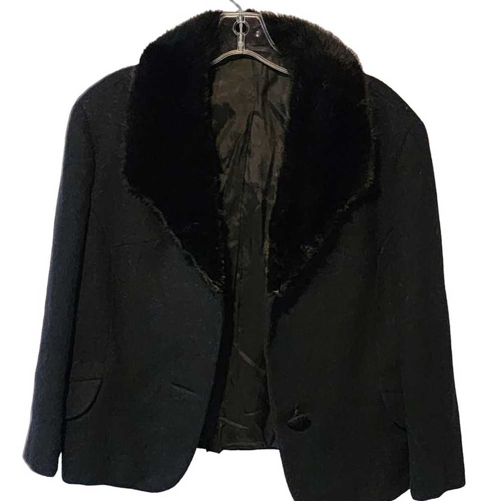 Jacqmar Fabric 1940’s Wool Black with Fur Collar … - image 5