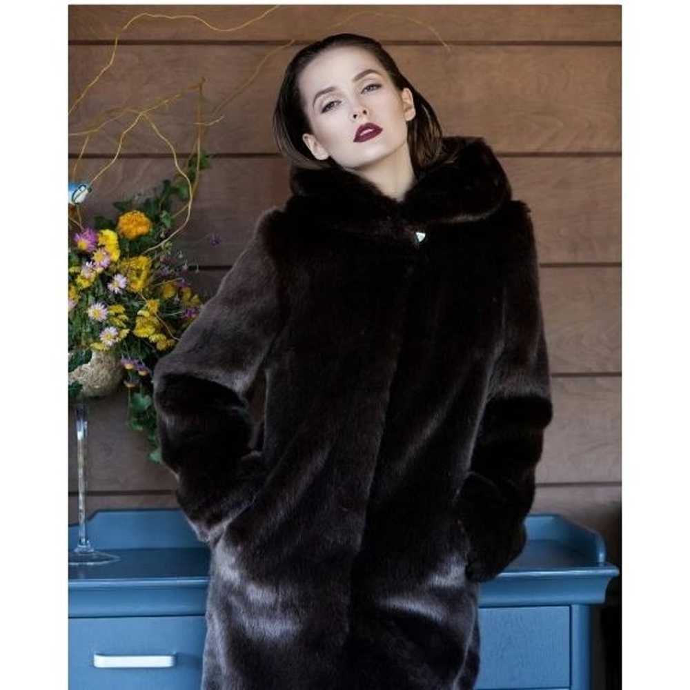 Vintage Sears Womens Faux Fur Coat Dark Chocolate… - image 2