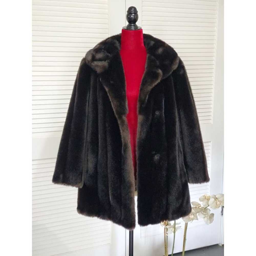 Vintage Sears Womens Faux Fur Coat Dark Chocolate… - image 3