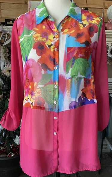 Status by Chenault Sheer Color Block Button Up LS… - image 1
