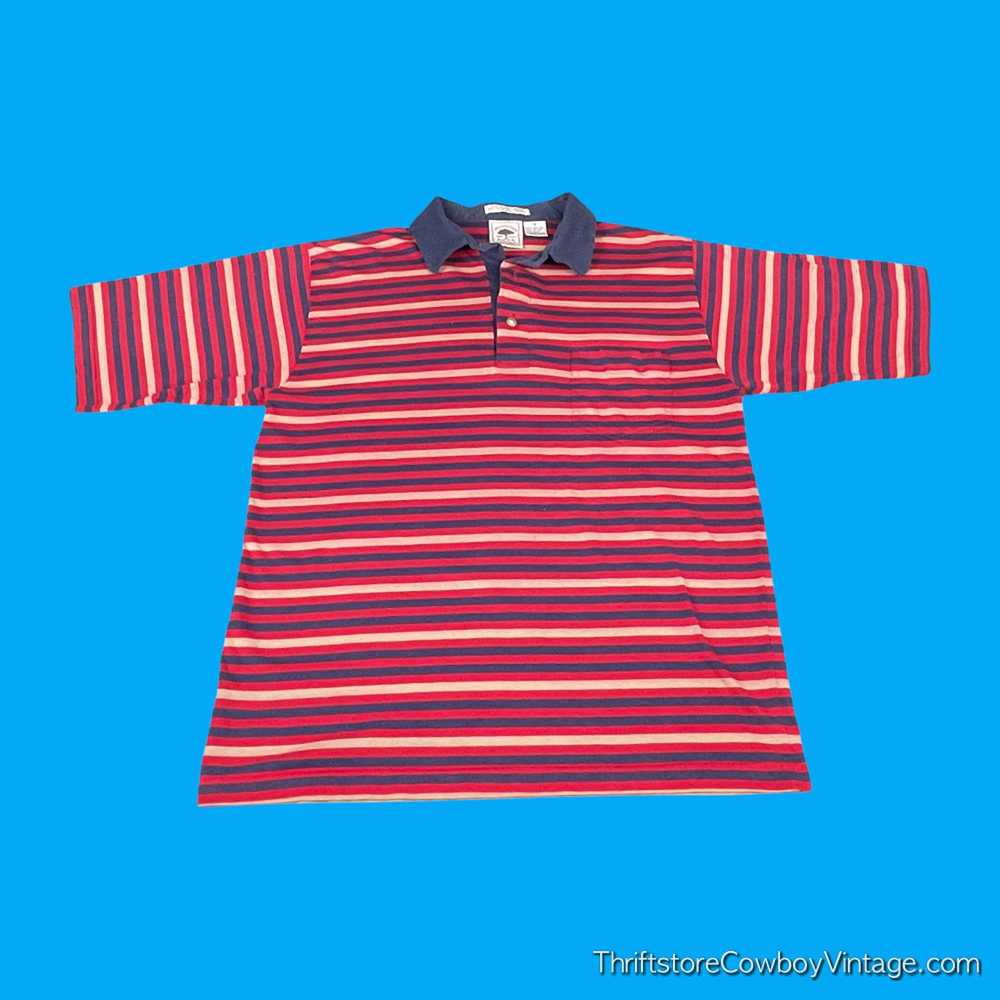 Vintage Vintage Striped Polo Shirt Red Beige Navy… - image 1
