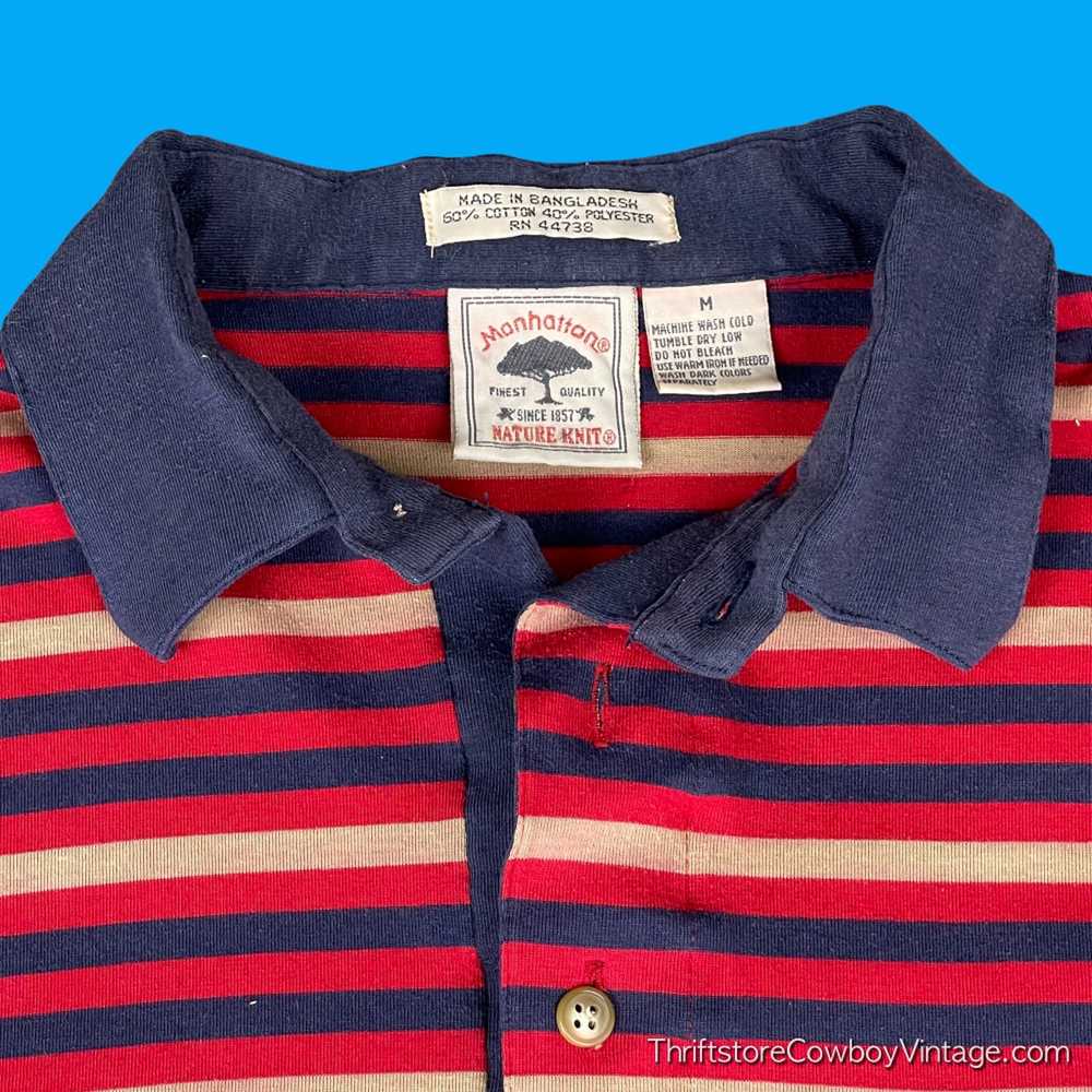 Vintage Vintage Striped Polo Shirt Red Beige Navy… - image 2