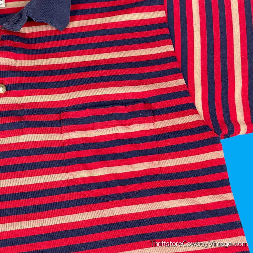 Vintage Vintage Striped Polo Shirt Red Beige Navy… - image 3