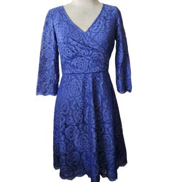 Adrianna Papell Blue Lace A Line Cocktail Dress S… - image 1