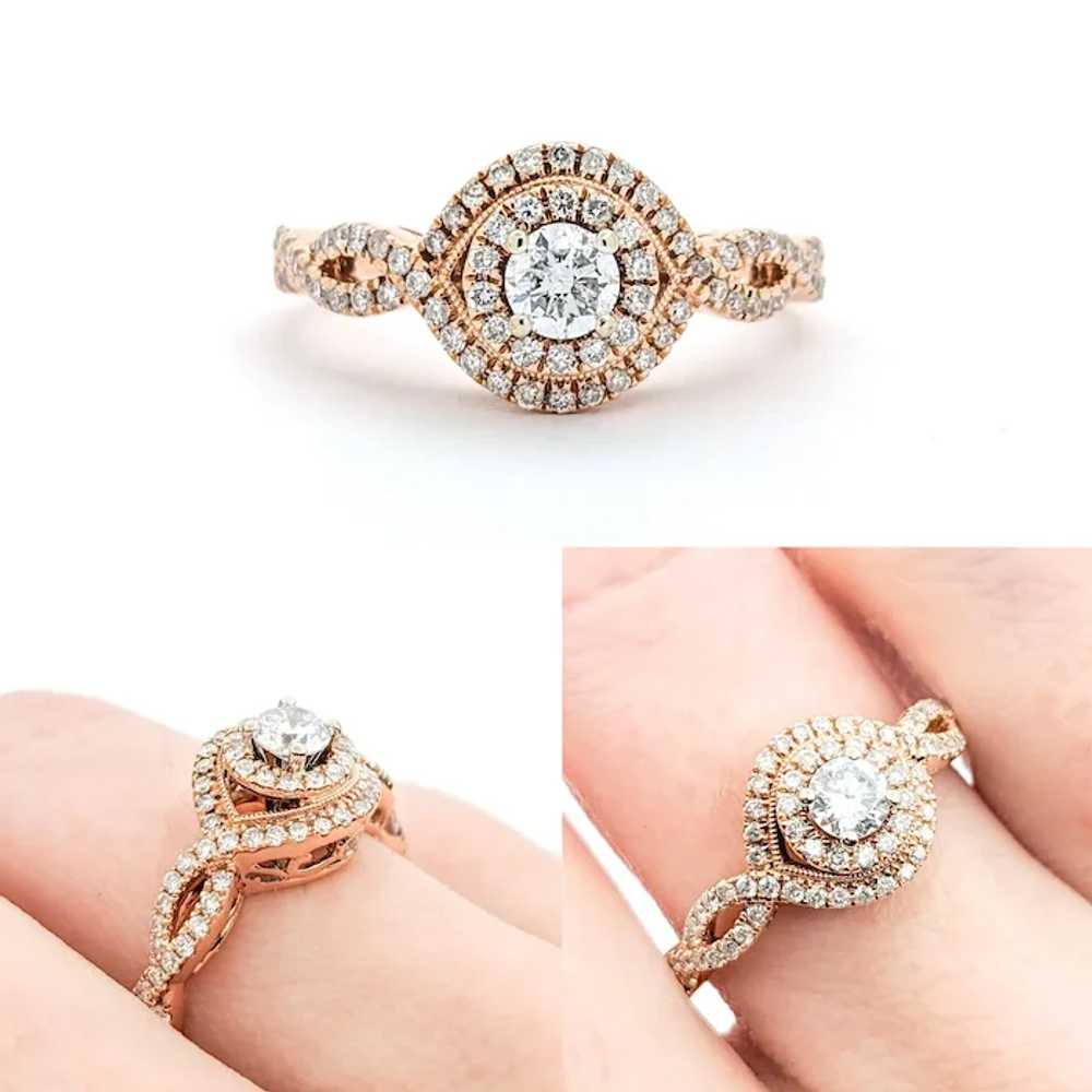 .50ctw Diamond Twist and Double Halo Ring In Rose… - image 2