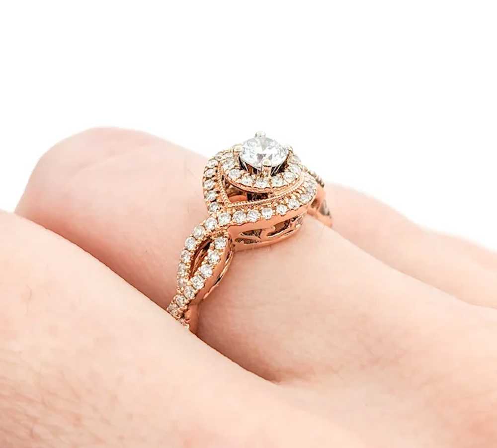 .50ctw Diamond Twist and Double Halo Ring In Rose… - image 3