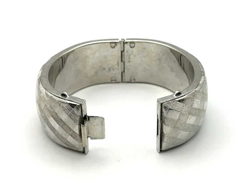 Wide Hinged Silvertone Etched Bracelet - image 10