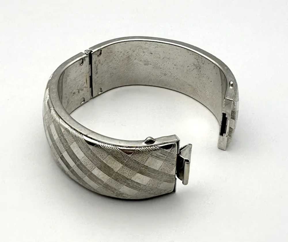 Wide Hinged Silvertone Etched Bracelet - image 11