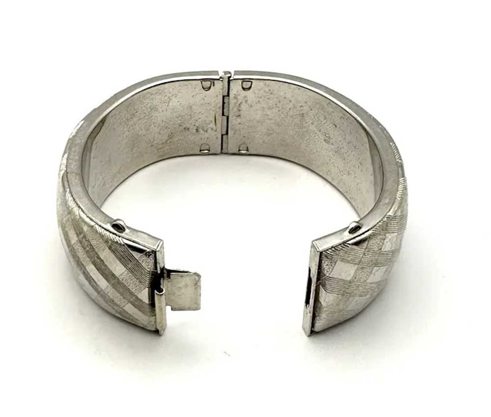 Wide Hinged Silvertone Etched Bracelet - image 12