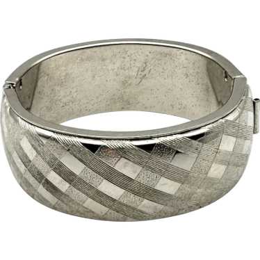 Wide Hinged Silvertone Etched Bracelet - image 1