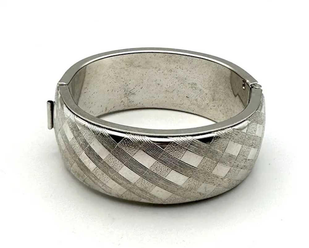 Wide Hinged Silvertone Etched Bracelet - image 6